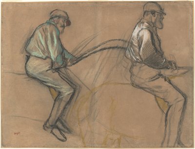 Twee studies van een jockey door Edgar Degas
