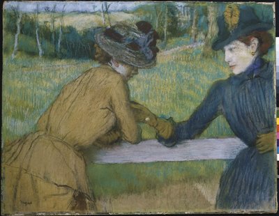 Twee Vrouwen Leunend op een Hek door Edgar Degas
