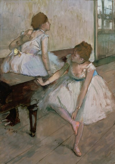 Twee dansers rusten door Edgar Degas