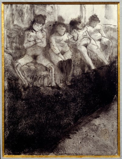 Wachten Tweede versie. Er wachten prostituees op klanten in een bordeel door Edgar Degas