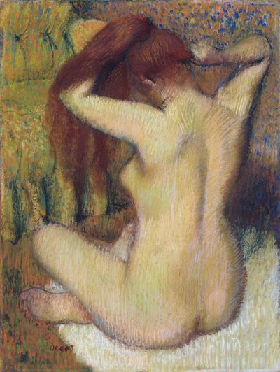 Vrouw die Haar Haar Kamt door Edgar Degas