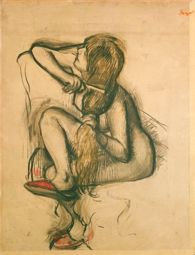 Vrouw die Haar Haar Kam door Edgar Degas