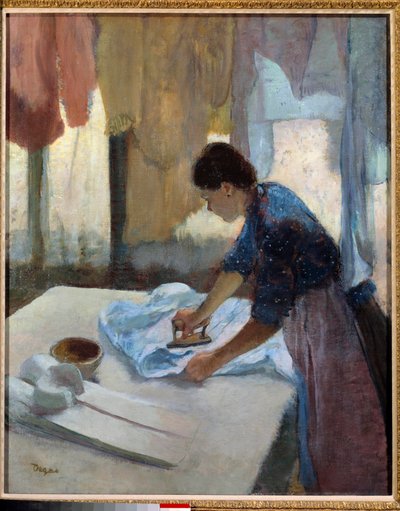 Vrouw strijkt tegen het licht door Edgar Degas