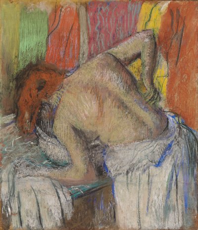 Vrouw die haar rug wast; Femme s
