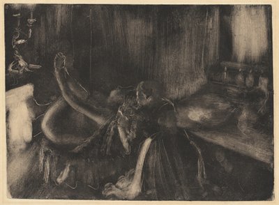 Vrouw bij een open haard door Edgar Degas