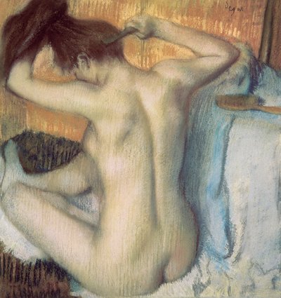 Vrouw die haar haar kamt door Edgar Degas