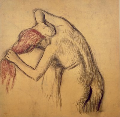 Vrouw die zichzelf droogt door Edgar Degas