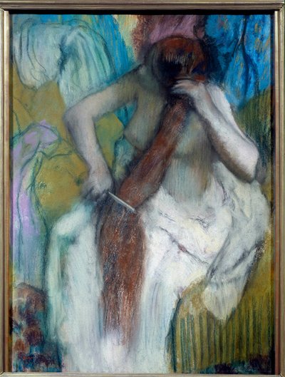 Vrouw die haar haar kamt door Edgar Degas