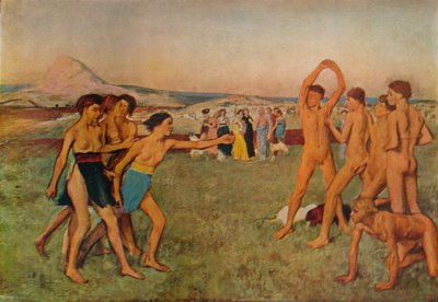 Jonge Spartanen aan het oefenen door Edgar Degas
