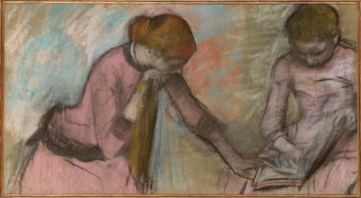 Jonge meisjes die naar een album kijken, ca. 1884 door Edgar Degas