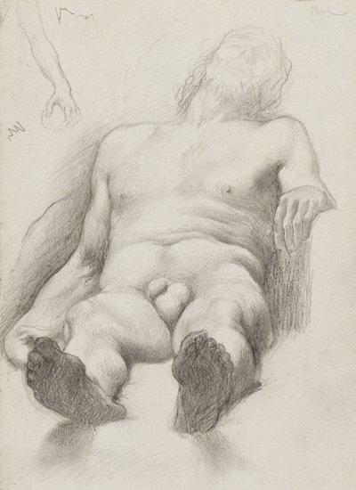 Étude - Liggende naakte man door Edgar Degas