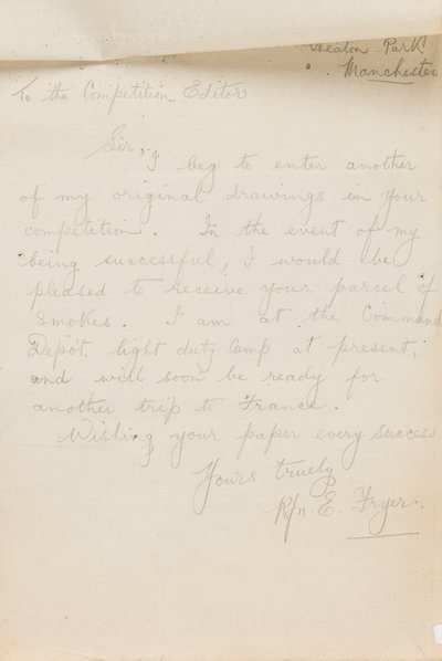 Brief aan een krantwedstrijdredacteur, 1917 door Edgar Fryer