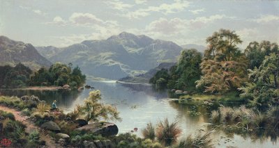 Een meerlandschap in Noord-Wales door Edgar Longstaffe