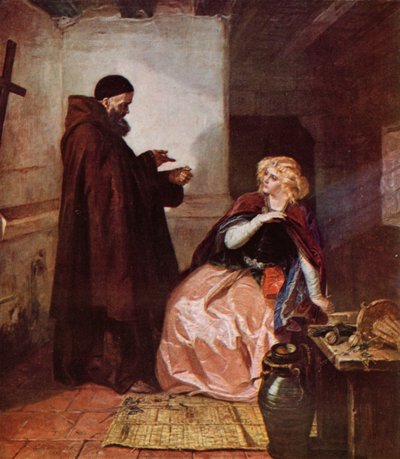Shakespeare: Julia en Broeder Laurence, Romeo en Julia, Act IV, Scene 1 door Edgar Melville (after) Ward