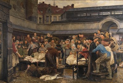De Oude Vismarkt in Antwerpen in 1882 door Edgard Farasyn