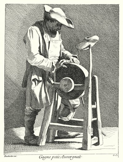 Messenslijper uit Auvergne (gravure) door Edmé (after) Bouchardon
