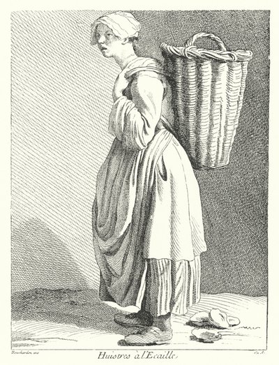 Oesterverkoper (gravure) door Edmé (after) Bouchardon