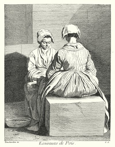 Erwten Dopsters (gravure) door Edmé (after) Bouchardon