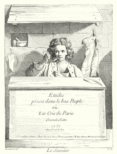 De Schoenmaker (gravure) door Edmé (after) Bouchardon
