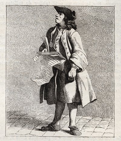 De roeper van de winnende nummers (Loterij) - Klein beroep van Parijs (Études prises dans le bas Peuple, ou les Cris de Paris) - gravure door Edme Bouchardon (1698-1762) door Edmé Bouchardon