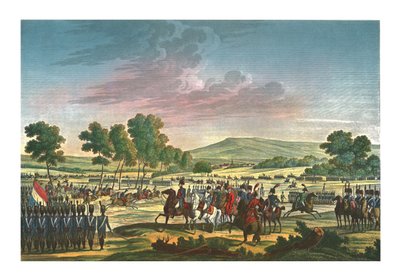 De Keizerlijke Garde manoeuvreert in aanwezigheid van de Twee Keizers in Tilsit, 28 juni 1807, c1850 door Edme Bovinet