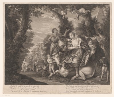 Europa en Jupiter in een landschap met bomen door Edme Jeaurat