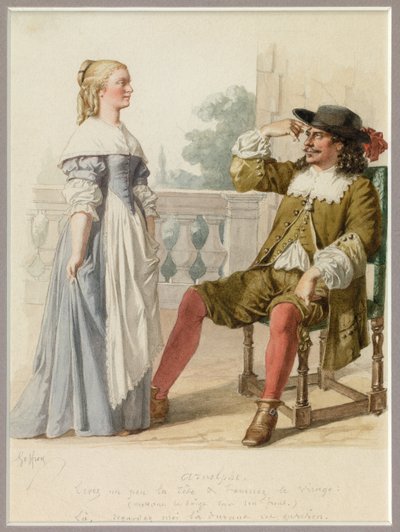 Portret van Agnes en Arnolphe, c.1870 (aquarel) door Edmond Aime Florentin Geffroy