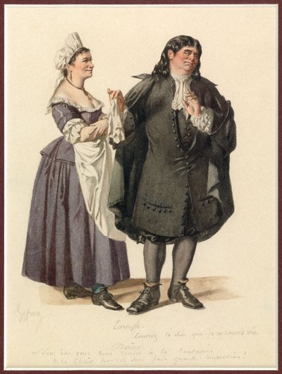Portret van Dorine en Tartuffe, c.1870 (aquarel) door Edmond Aime Florentin Geffroy