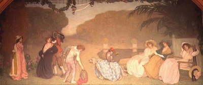 Meisjes kijken naar een openluchttheater door Edmond François Aman Jean