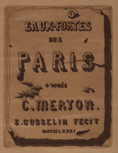 Titel van de Etsen over Parijs: Omslag, 1871 door Edmond Gosselin