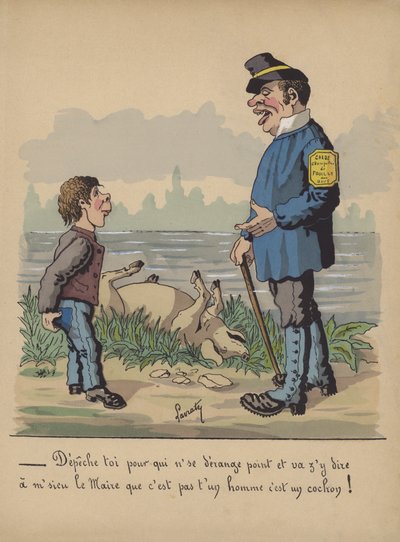 Jachtopziener en jongen met een dood varken door Edmond Lavrate