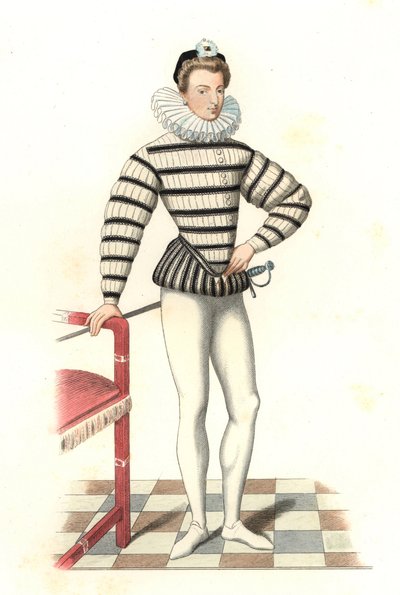 Portret van Saint-Megrin, Franse edelman 16e eeuw, na een illustratie van Riffaut - Lithografie naar een illustratie van Edmond Lechevallier-Chevignard (1825-1902), uit 