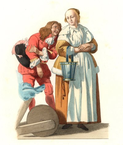 Vrouw van de Nederlandse bourgeoisie en een page door Edmond Lechevallier Chevignard