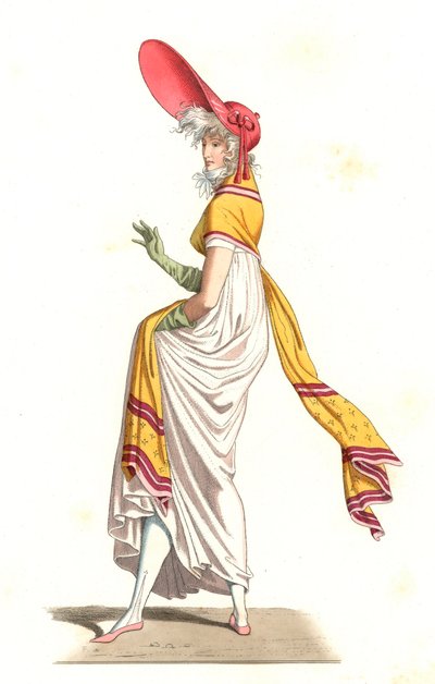 Jonge Franse vrouw gekleed in de mode van de Wonderbaarlijke van de 18e eeuw (detail) door Edmond Lechevallier Chevignard