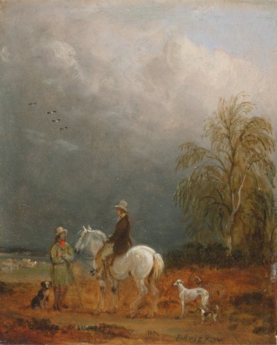 Een reiziger en een herder in een landschap door Edmund Bristow