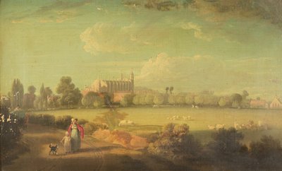 Een uitzicht op Eton vanaf de speelvelden door Edmund Bristow