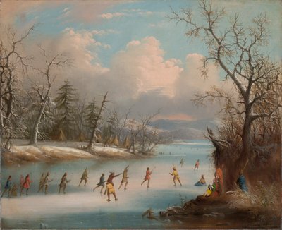Indianen die Lacrosse Spelen op het IJs door Edmund C. Coates