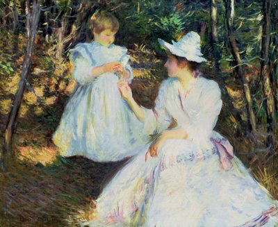Moeder en Kind in dennenbos door Edmund Charles Tarbell