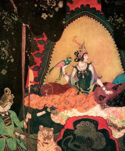 Layla houdt een vogel vast door Edmund Dulac door Edmund Dulac