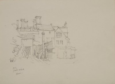 Schets van de binnenplaats achter de schuur van de Warden in New College, met verblijven op de achtergrond door Edmund Hort New