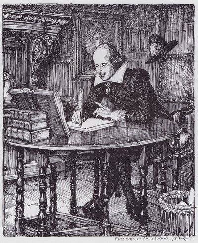 Shakespeare in zijn studeerkamer door Edmund Joseph (after) Sullivan