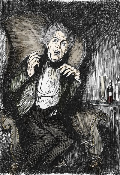 Dr. Jekyll in angst tijdens zijn gesprek met Utterson en Enfield door Edmund Joseph Sullivan