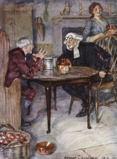 Illustratie voor The Vicar of Wakefield door Oliver Goldsmith (kleur litho) door Edmund Joseph Sullivan