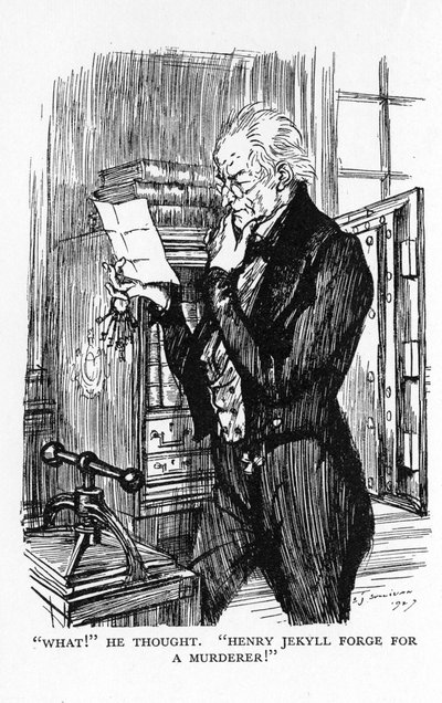 Scène uit Het vreemde geval van Dr. Jekyll en Mr. Hyde door Robert Louis Stevenson, 1927 door Edmund Joseph Sullivan