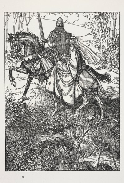 Sir Launcelot en koningin Guinevere, illustratie uit 