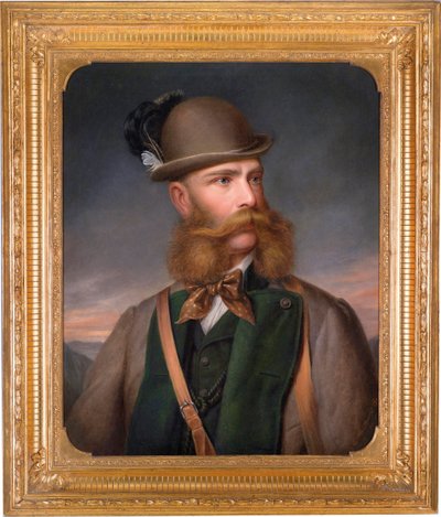 Portret van Frans Jozef I van Oostenrijk in jachtkleding door Edmund Mahlknecht