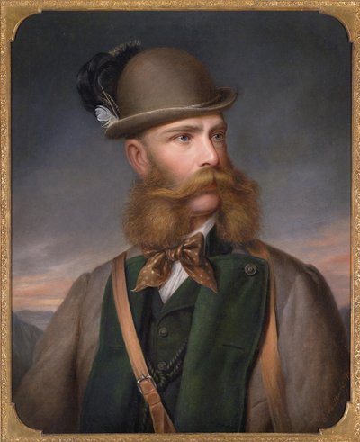 Portret van Franz Joseph I van Oostenrijk in jachtkleding, 1877 door Edmund Mahlknecht