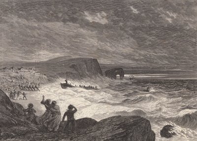 Het reddingsbootje aan land brengen door Edmund Morison (after) Wimperis