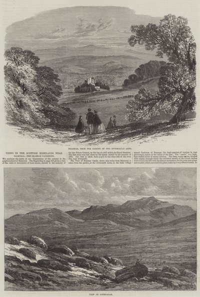 Uitzichten in de Schotse Hooglanden nabij Balmoral, de Braemar Gathering door Edmund Morison Wimperis