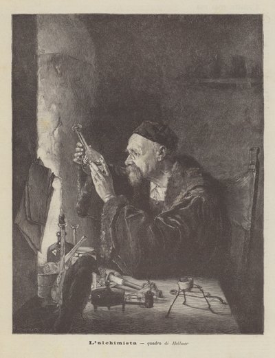 De alchemist, schilderij van Hellmer door Edmund Ritter von Hellmer